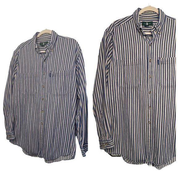 VTG Hunt Club Men Button Up Shirt Blue Stripe Pockets Long Sleeve SZ Large Tall - Picture 1 of 7